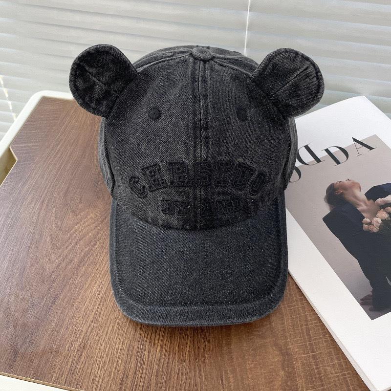 Fashion Hat Cute Bear Ears Baseball Cap Children's Korean version shows a small face, washed big head circumference, deep top denim embroidered cap