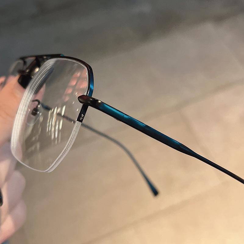 Gold Wire Double Bridge Anti-Blue Light Half-Rim Myopia Glasses - Men’s Retro Punk Frame, Chen Weiting Style.