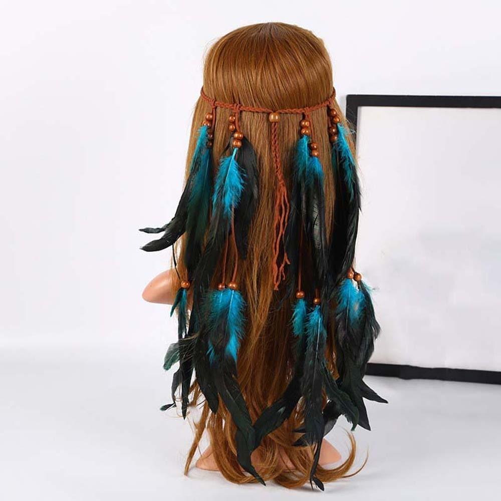 Cascading Tassels Long Feather Headpiece Braided Cord Intricate Beadwork Bohemian Tassel Headband Natural Earthy Tones