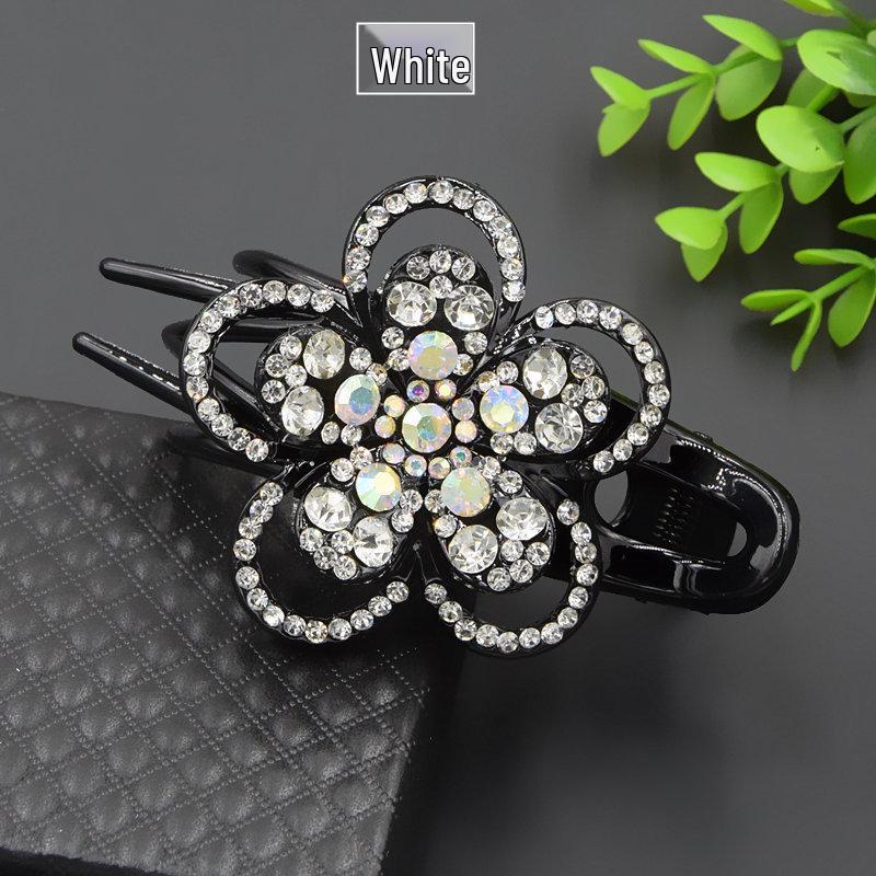 Korean Fashion Rhinestone Updo Hair Clip: Women s Flower Three-Prong Headwear Accessory Pure Natural белый