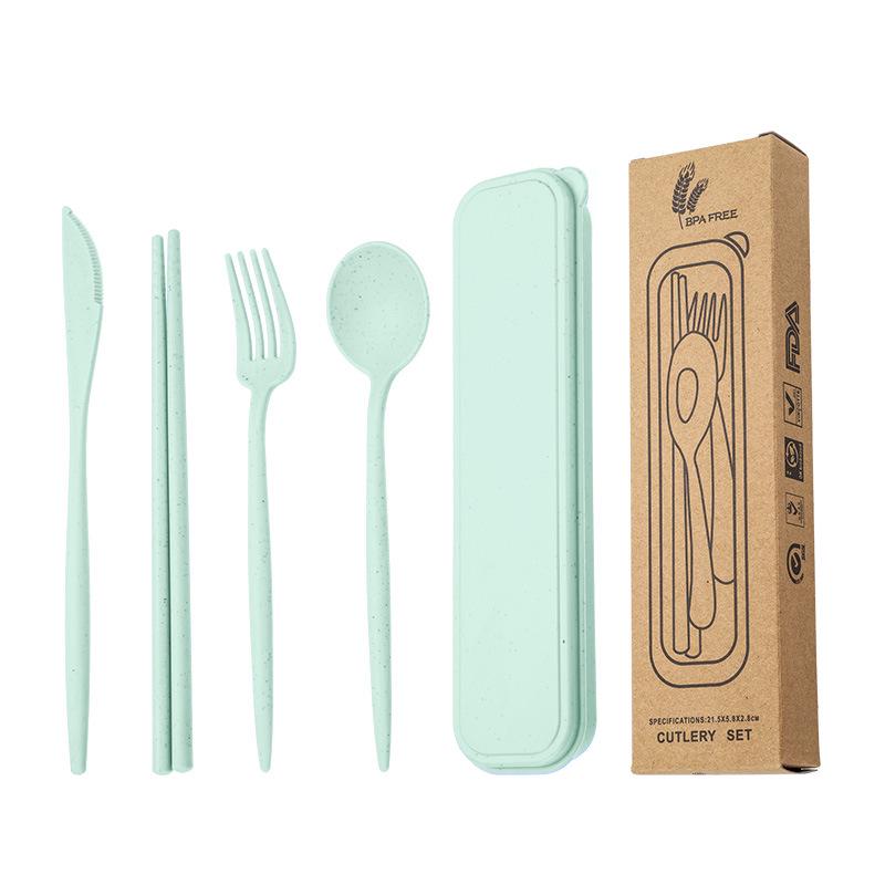Eco-Friendly Wheat Straw Cutlery Set: Knife, Fork, Spoon & Chopsticks - Portable 4-Piece Tableware for Students & Professionals, Ideal Gift