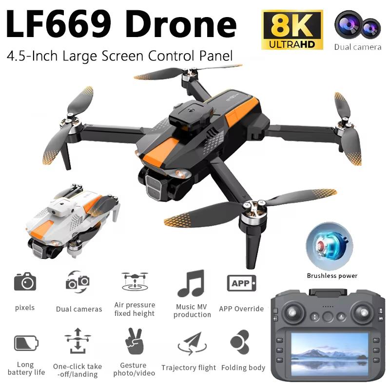 New LF669 RC MINI Drone with Screen Display HD Camera Brushless Obstacle Avoidance GPS WIFI EIS FPV Foldable Quadcopter Toy Gift