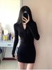 Black Fleece-Lined Hip-Hugging Skirt for Petite Figures - Sexy, Thickened Autumn/Winter Mini Dress