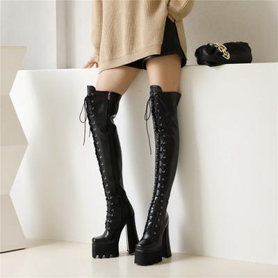 Women's High-heeled Boots, Sexy European and American Style Waterproof Platform Thick-heeled Boots, New Large-size Knee Boots In Autumn and Winter