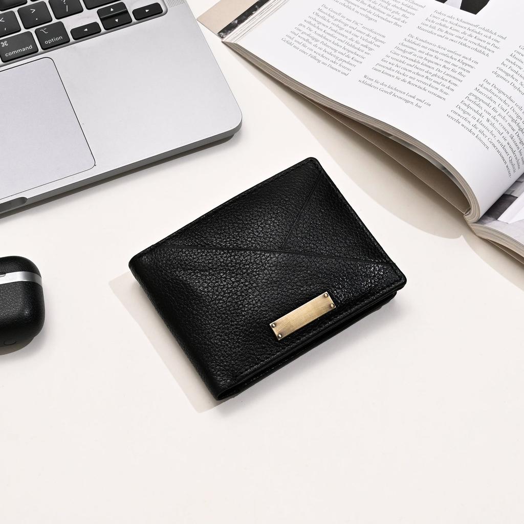 Leather Wallet 1S Grablk -Premium Grained Black Napa Leather Men's Wallet with Coin Pocket & 6 Card Slots