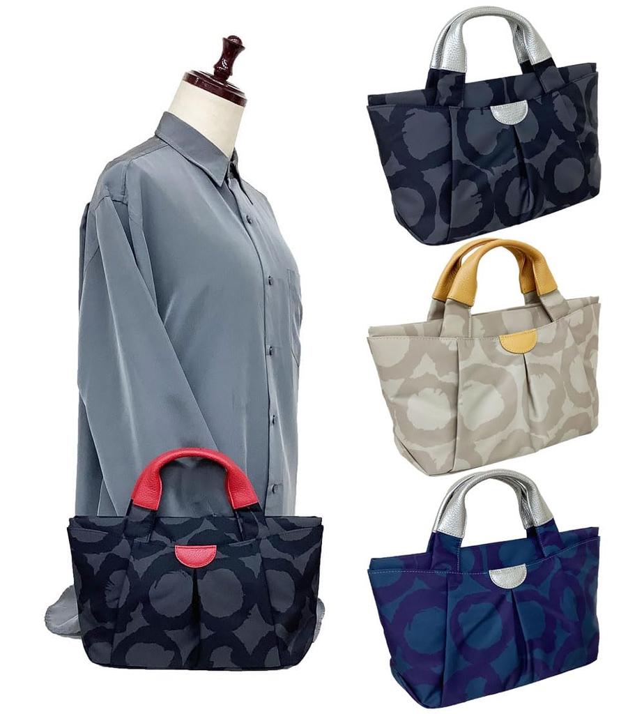 [HARUBE] Kyoto Naniwaya Nylon Lightweight Small Tote Bag, Handbag, Artisan Dyed, Beautiful Design for Women, #E6-609 [Circle] (Gray x Red)