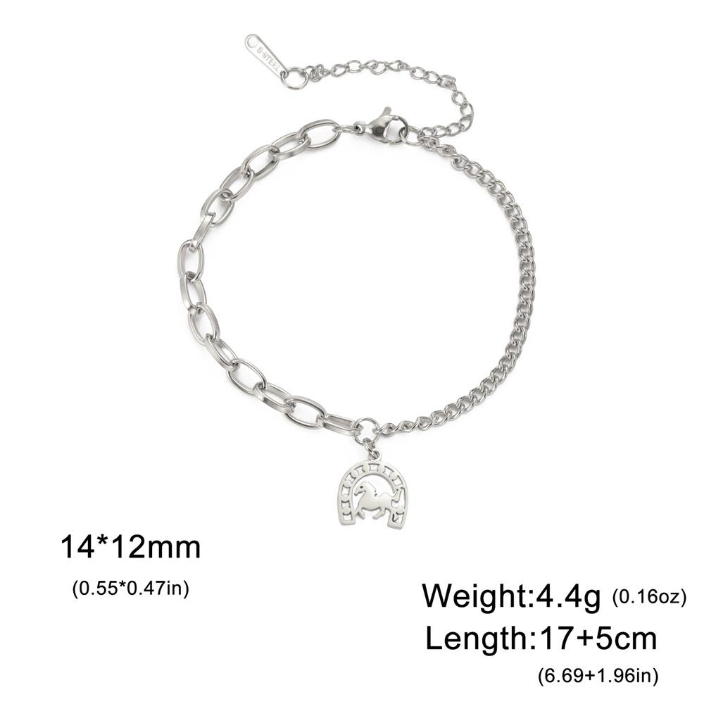 My Shape Horseshoe Pendent Bracelets for Women Stainless Steel U-Shaped Horse Charms Chain Wrist Bangle Jewelry Horse Lovers