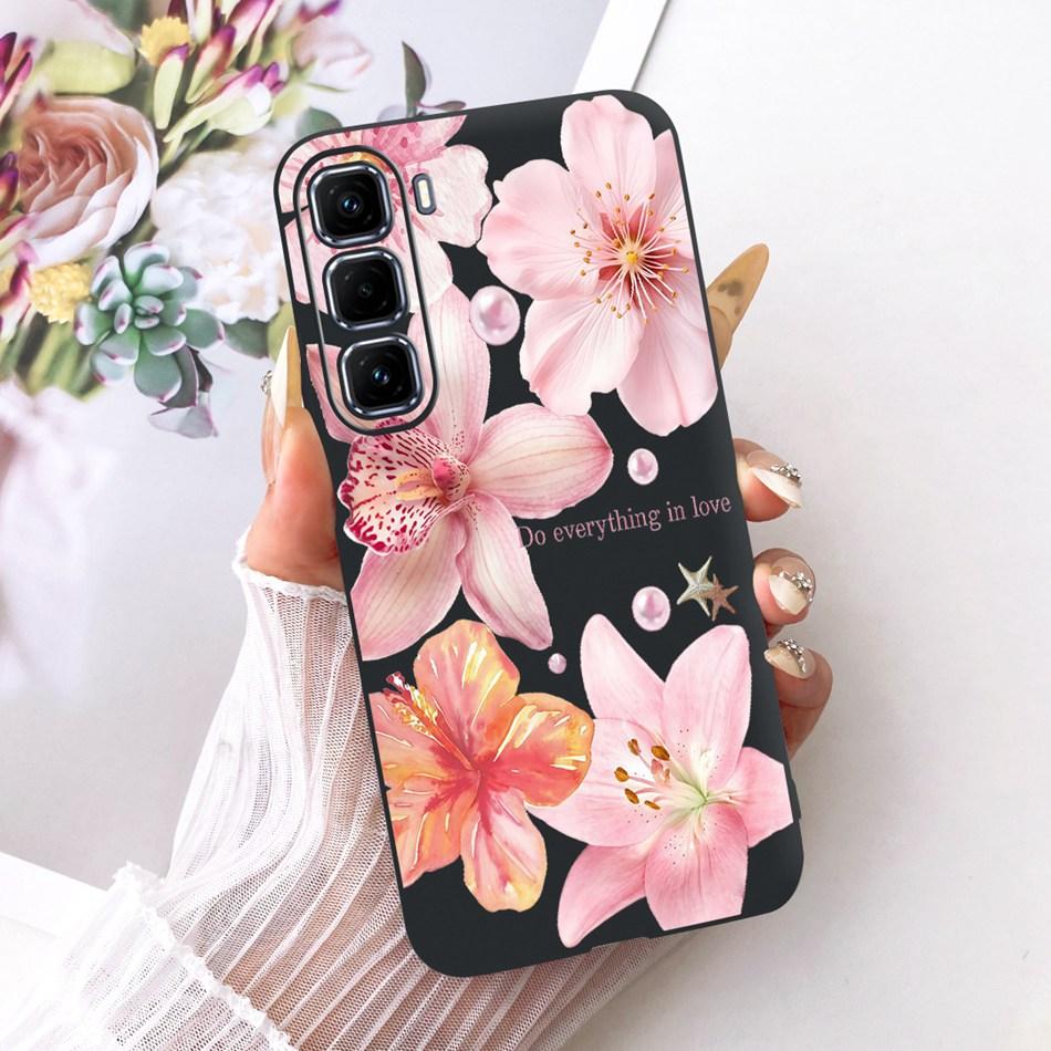For Infinix Hot 50 Pro+ 50Pro 4G Cute Flower Butterfly Cat Case For Infinix Hot50 Pro Plus 4G Black Silicone Soft Phone Cases