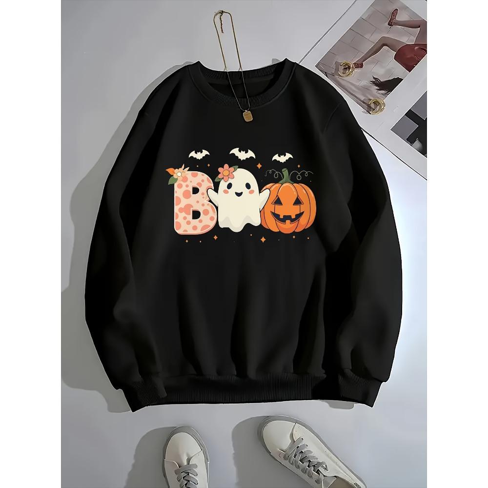 

БУ Милый Принт Привидения Стиль Хэллоуин Женское Осенне-Зимнее Худи Модное Удобное С Круглым Вырезом Топ Повседневная Одежда XL