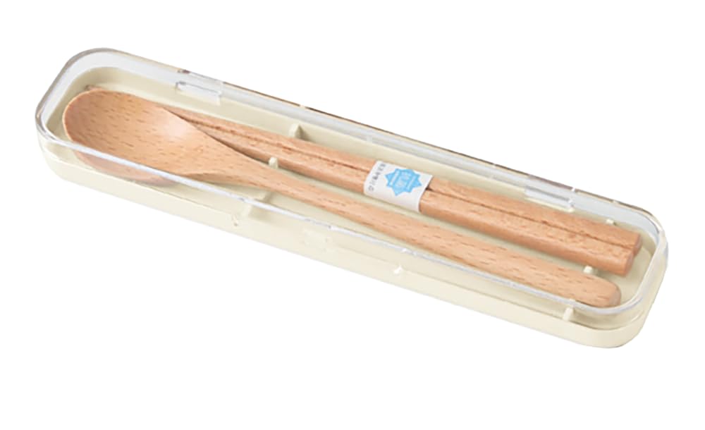 Takenaka tutu Wooden Cutlery Chopsticks and Spoon x x Chopsticks and 18 Set, Ivory, Set, Case Approx. 4.6 19.3 1.8 cm, Spoon Approx. cm, T-36386