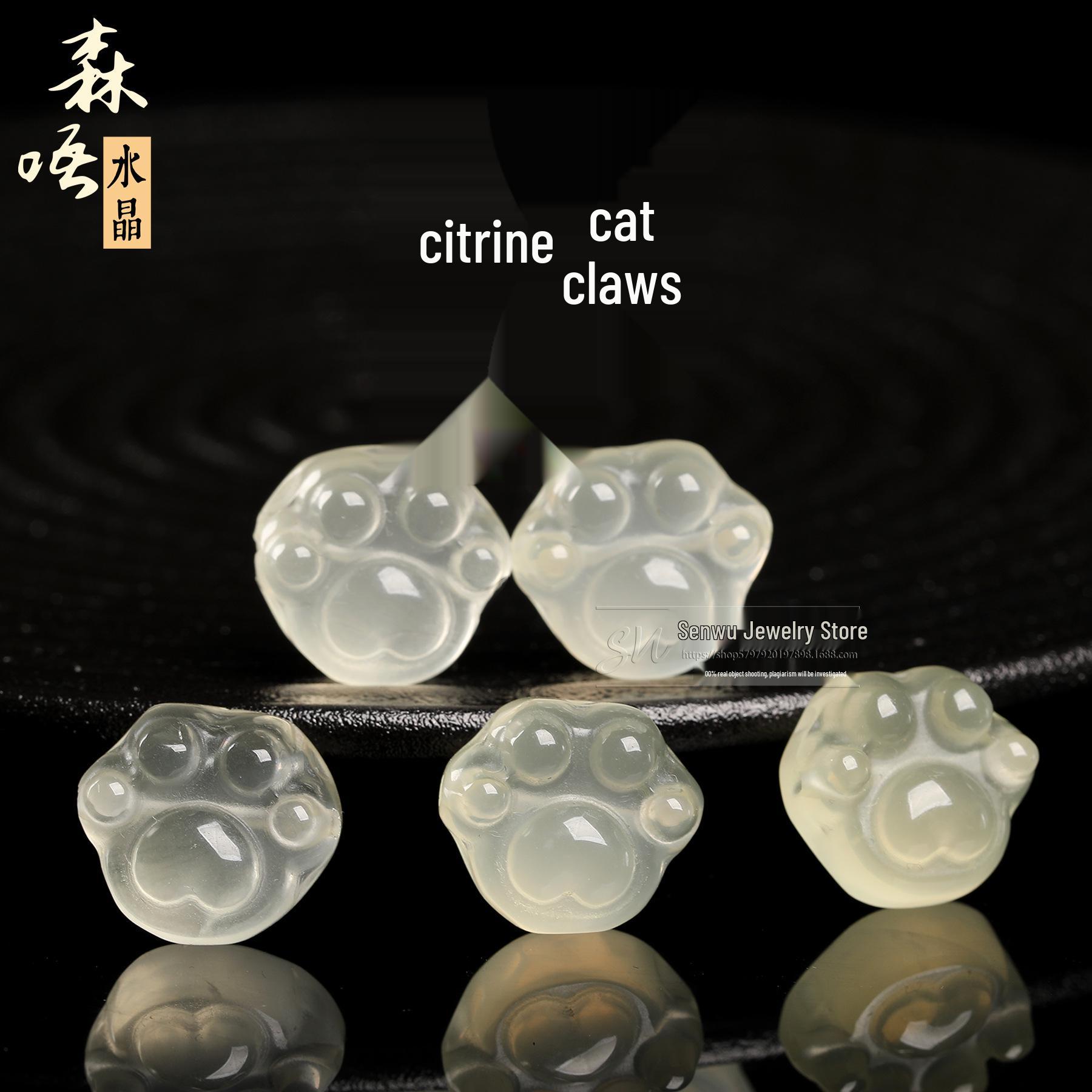 Senwu Jewelry Natural Yellow Citrine Cat Paw Carved Pendant DIY Charm Accessories 16mm x 14mm x 8mm