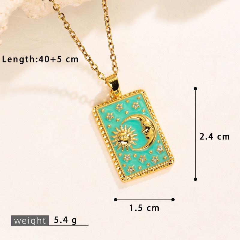 Retro Boyfriend Style Square Tarot Card Pendant Necklace with Zircon Clavicle Chain 