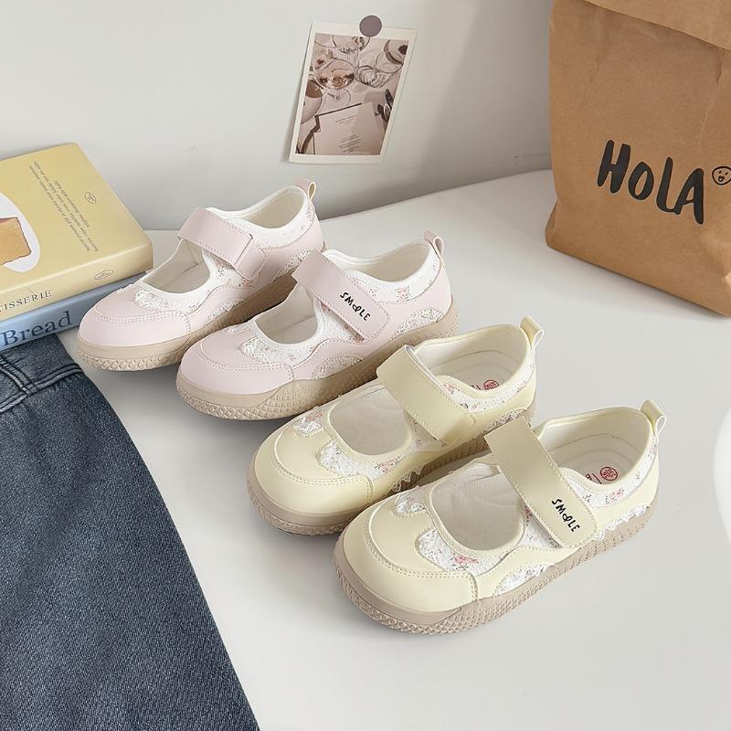 Velcro light mouth floral lace Mary Jane women's shoes new fashionable versatile hollow breathable