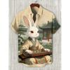 Animal Pattern, Fashion Trend, Street Outdoor, High-Quality And Comfortable Linen Men's Short Sleeved Casual Shirt