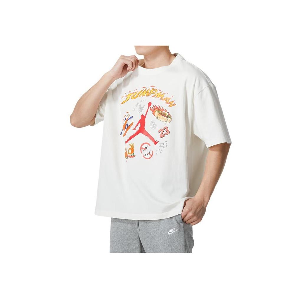 Jordan Bedrucktes Lauf-Fitness-Basketball-Training Atmungsaktiv Bequem Rundhals Kurzarm SS24 Überschnittene Schulter T-Shirt Herren Tops Weiß HJ3965-133