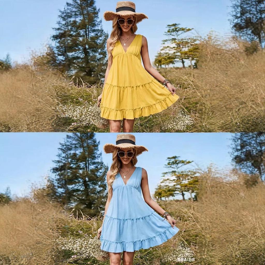 Sleeveless V-Neck Layered Casual Holiday Dress