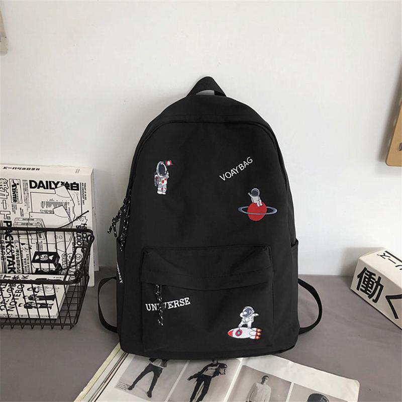 

Рюкзак для женщин ins модный для студентов колледжа для пары простой вышивка космонавта стиль колледжа водонепроницаемая школьная сумка чёрный