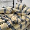 4 Piece, 100% Cotton Bedding Set, 4 Piece Bed Sheet Comforter Set, Simple Striped Check Couple Bed Quilt Set