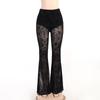 AltGoth See Through Mesh Pants Women Dark Gothic High Waist Lace Flare Pants Vintage Streetwear Fairy Grunge Race Trousers Femme