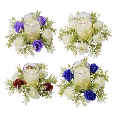 Künstliche Rose Kerze Ring Stumpenkerzen Grün Blume Kranz Saisonale Kerze Ring