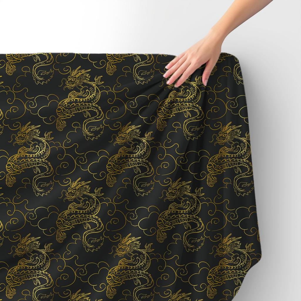 Royal Velvet Fabric Polyester For Sewing - Golden Dragon Motif
