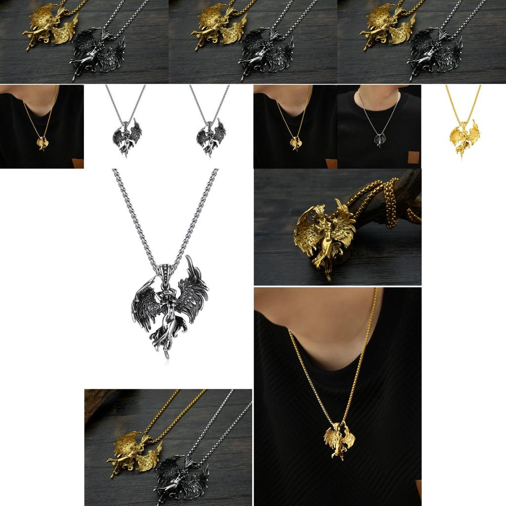 Trendy Retro Angel Pendant Necklace Fashionable Titanium Steel Jewelry Geometric Design