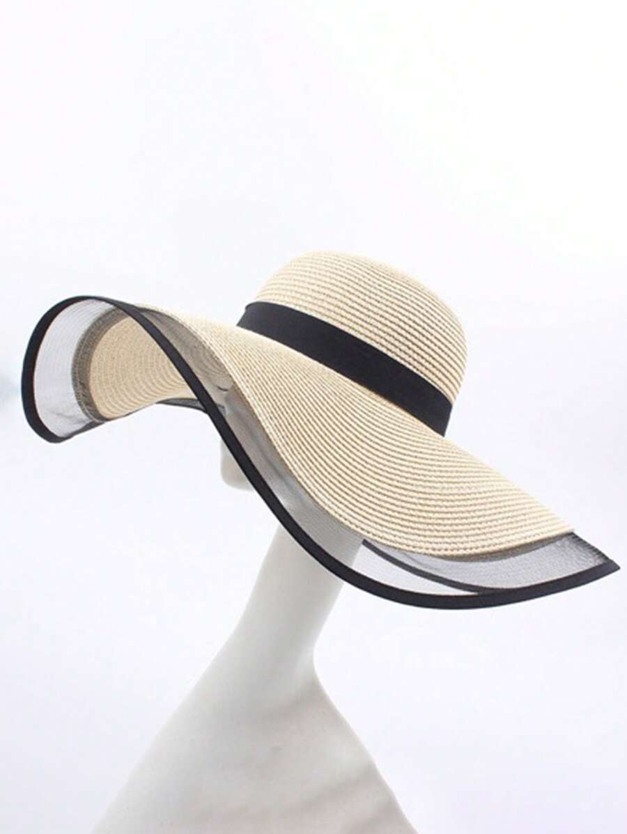 Large Brim Sun Hat For Women Summer Straw Wide Brim Beach Vacation Hat White