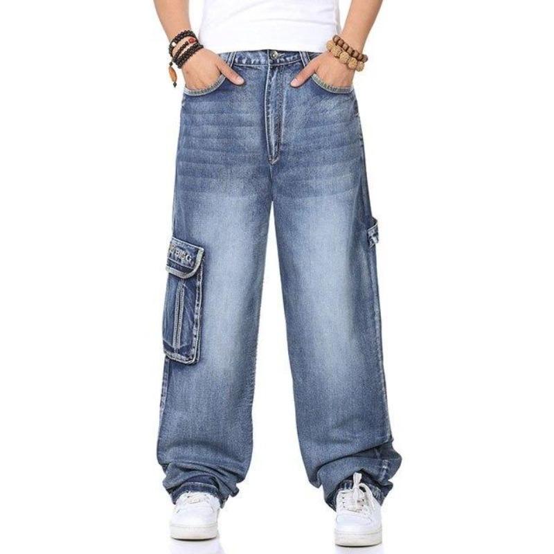 2026 Nuovo Marchio Stile Giapponese Uomo Pantaloni Cargo Dritti in Denim Jeans Biker Uomo Larghi Sformati Jeans Blu Con Tasche Laterali Jeans Uomo