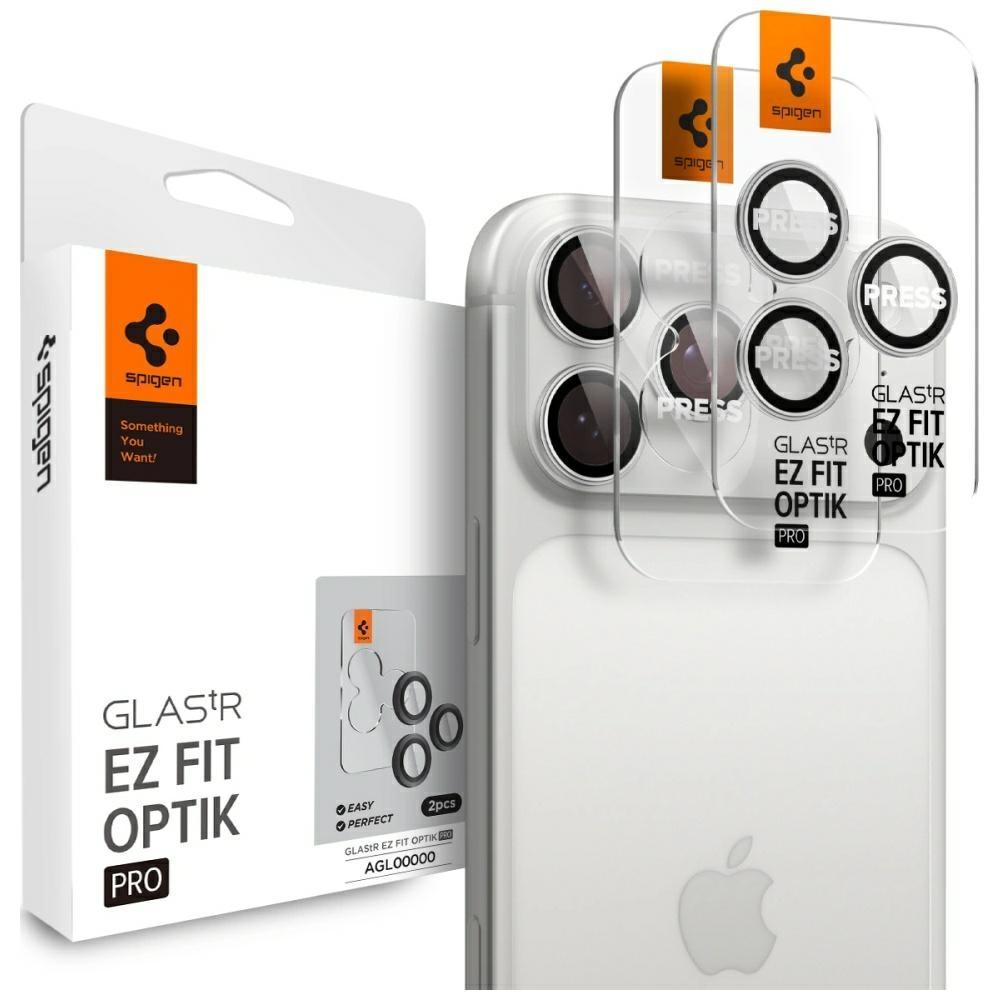 Kamera-Schutz Spigen Optik Pro Glas.TR  EZ FIT  Camera Protector 2 Stück für iPhone 17 Pro Max / 16 Pro / 16 Pro Max silber
