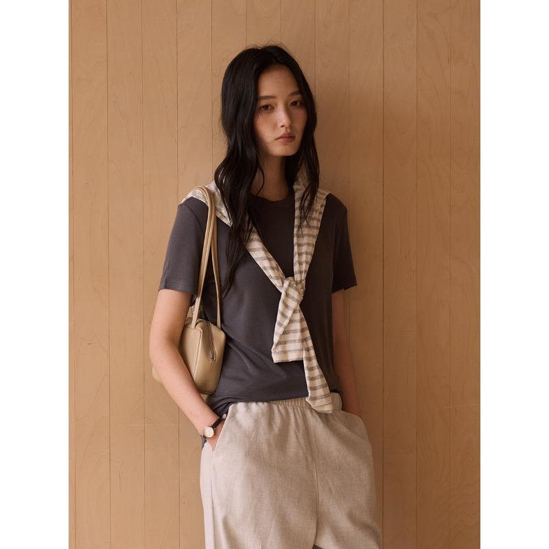 Tencel Modal Mulberry Silk Short-sleeved Women's Summer Round Neck Wool Outer Shirt Slim-fitting and Thin Versatile Bottoming Shirt