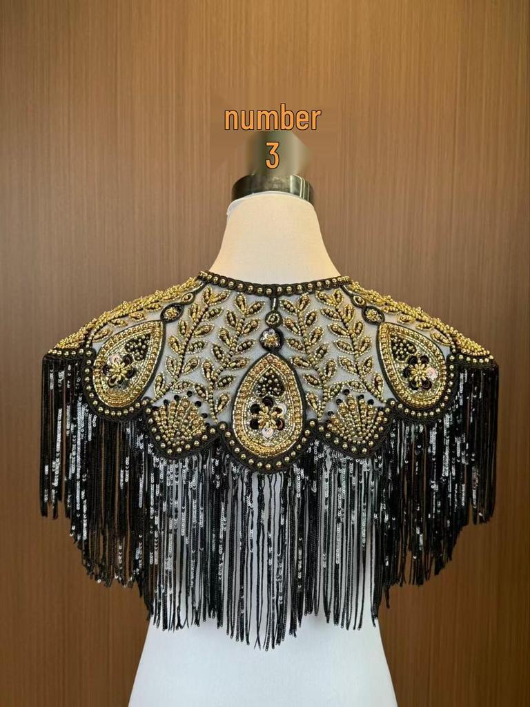 1920s Vintage Women's Beaded Sequin Tassel Shawl Cropped Top