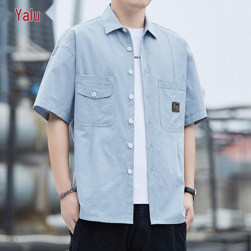 Yalu Men s Pure Cotton Short-Sleeve Casual Shirt L