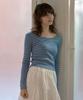 HAINT Deep U-Neck Stripe Long Sleeve T