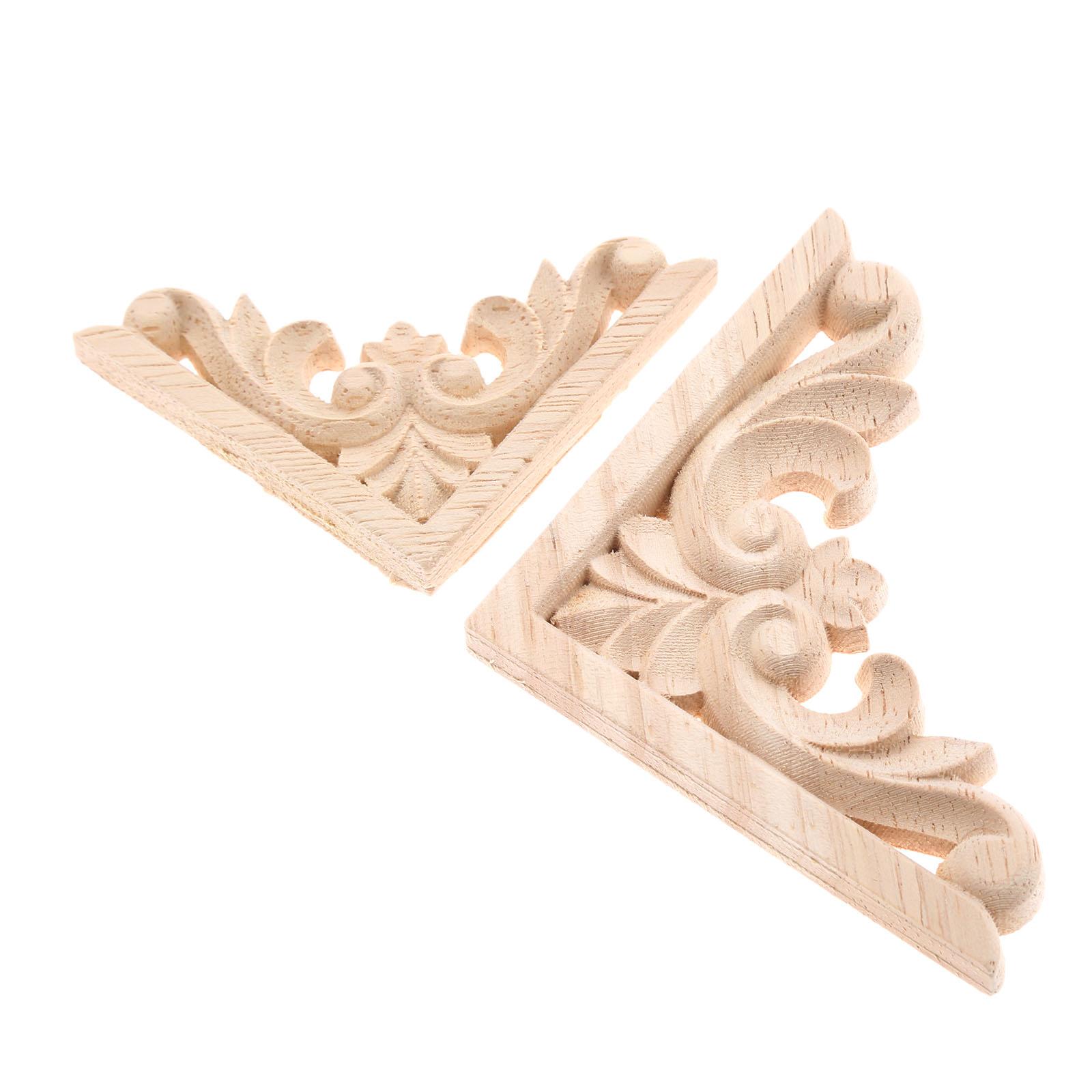 Applique per mobili 6/8CM in legno intagliato angolo intarsio cornice non verniciata decalcomania per parete armadio porta letto cassettiera specchio decorazione 4/1 PC beige