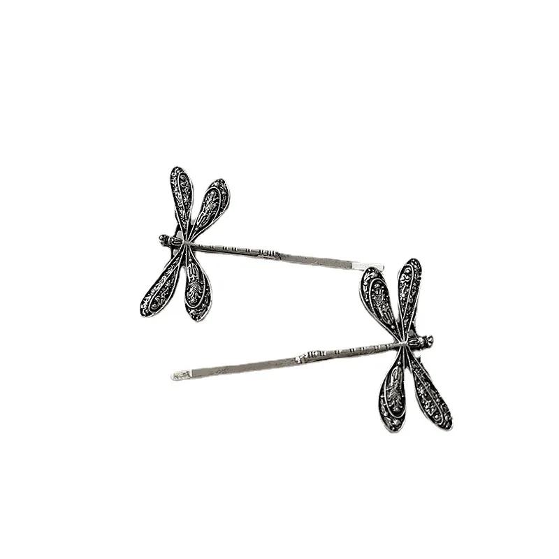 

2 шт./набор Ретро заколка для волос «Стрекоза» для женщин, Модная челка, Аксессуары для боковых волос, Нишевый дизайн, Боковая заколка для волос серебряный