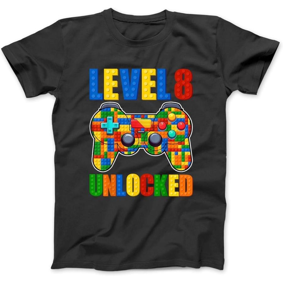 Level 8 Unlocked Building Blocks 8th Birthday Video Game Boy T-Shirt Sweatshirt Hoodie for Men Women Kids Made in Canada Black XXXXXL разноцветный