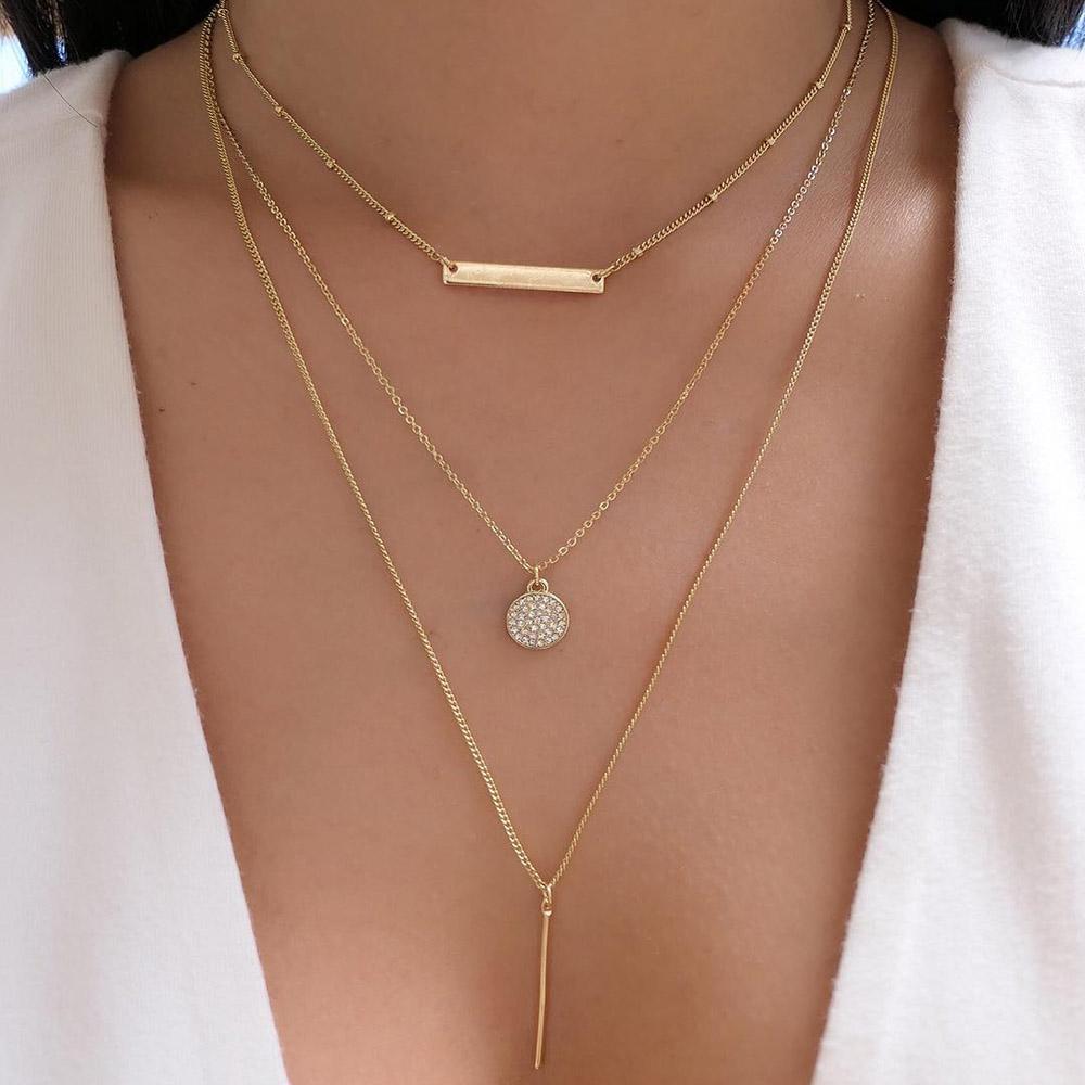 Bohemia Gold Multiple Styles Necklace For Women Trendy Multi-Layer Crystal Pendant Necklaces Set Jewelry Gifts