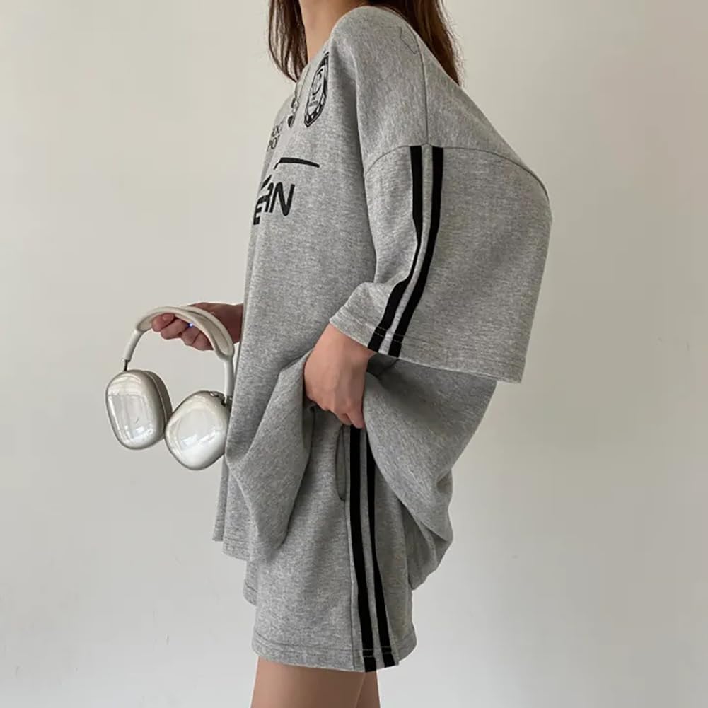 Summer Short Sleeve and Shorts Loose Plus Korean Summer Outfit [mxcgzl] Women's T-Shirt Set, Sweatshirt/Jersey, Fit, Sizes, Casual, Style, Stylish,