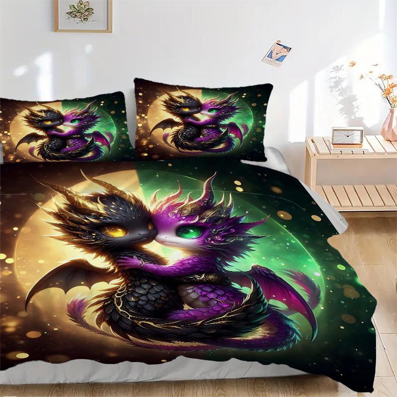 3pcs Two Dragons in Love Printed Bedding Set, Soft and Comfortable Quilt Cover for Bedroom, Guest Room (1 Duvet Cover + 2 Pillowcases, Pillo