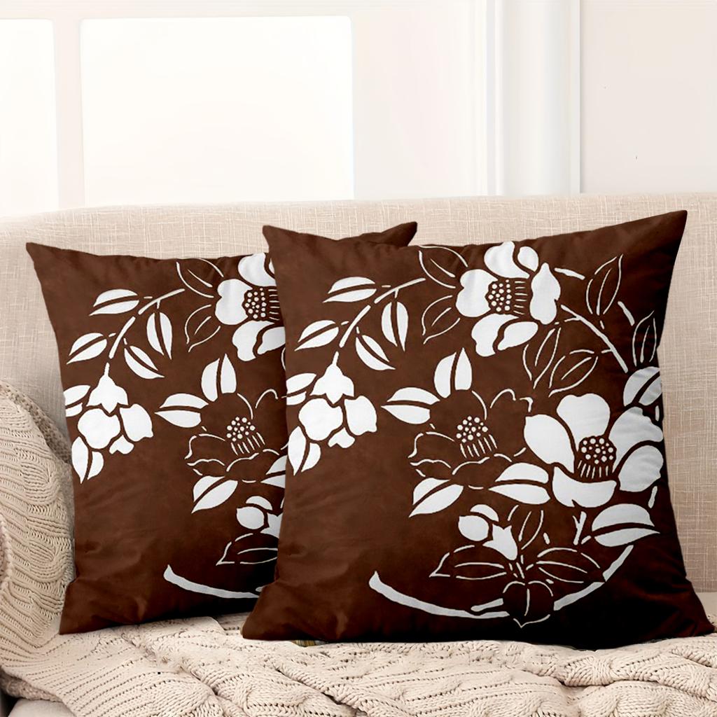 1 Pieces Brown Cushion Covers With White Floral Patterns Polyester Pillowcase, Sofa Decorative Cushion Cov Headboard Pillow