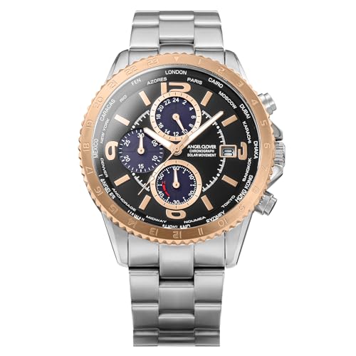 

AngelClover Men s Mondo NMOS44PGBK Watch, Solar Battery, 10 ATM Water Resistance, Mineral Glass, Black Dial, Stainless Steel [Parallel Import]