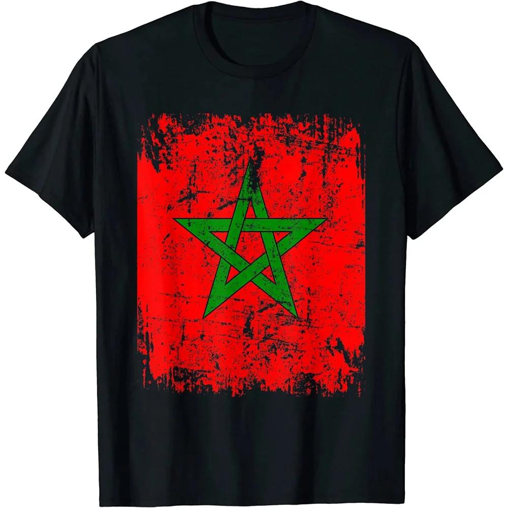 T Shirts Fashion Crew Neck Men ShortSleeve Morocco Soccers Flag Shirt Moroccan Flag Jersey Flag Footballer Tee Shirts S4XL