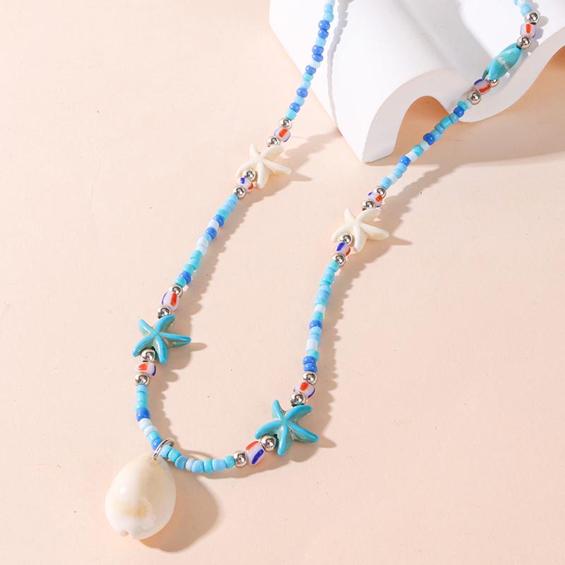 Bohemian Beach Shell Conch Beaded Necklace For Women Summer Ocean Style Seashell Starfish Pendant Choker Vacation Party Jewelry