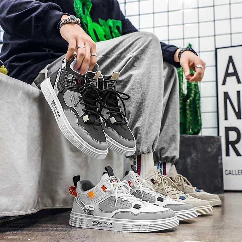 Fashion SYTK Men Casual Shoes Breathable Leather Fashion Flats Youth Student Skateboard Sneakers Sport Walking Tennis Shoes for Male