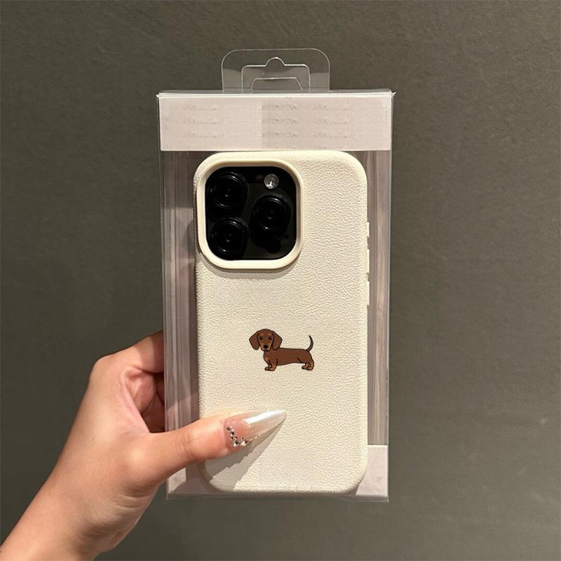 Phone Case For iPhone 11 12 13 14 15 16 17 Pro Max XS X XR 16E 16 Plus 17 Air Minimalist Brown Dachshund Pattern Soft TPU Cover