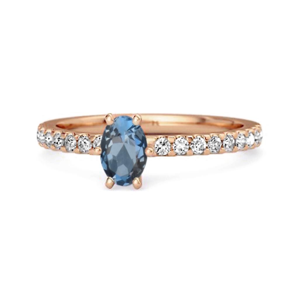 London Blue Topaz Blue Topaz Oval Solitaire Ring - 925 Sterling Silver Rose Gold Vermeil
