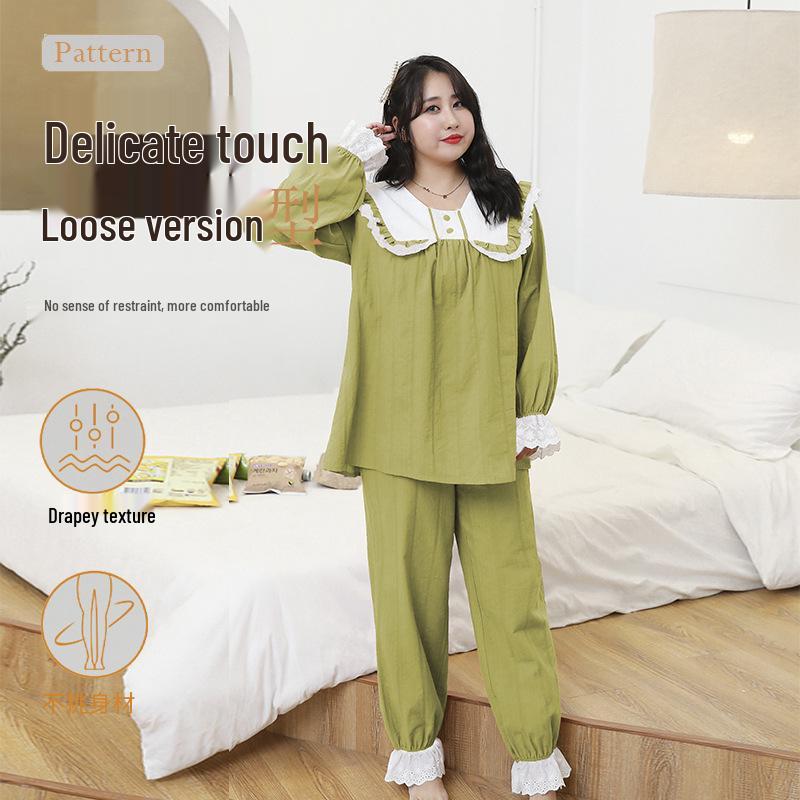 

Women s Plus Size Cotton Lace Pajamas: Autumn/Winter Skin-Friendly Homewear Set XXXL зелений/авокадо