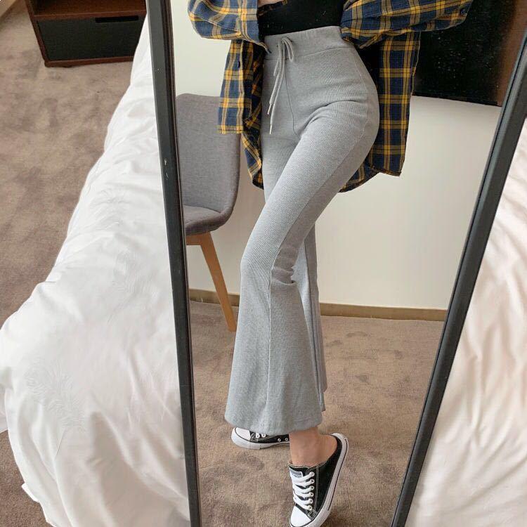 

Women s High Waist Stretch Flared Knit Pants - Spring/Autumn Casual Korean Style S (80-90 jin)