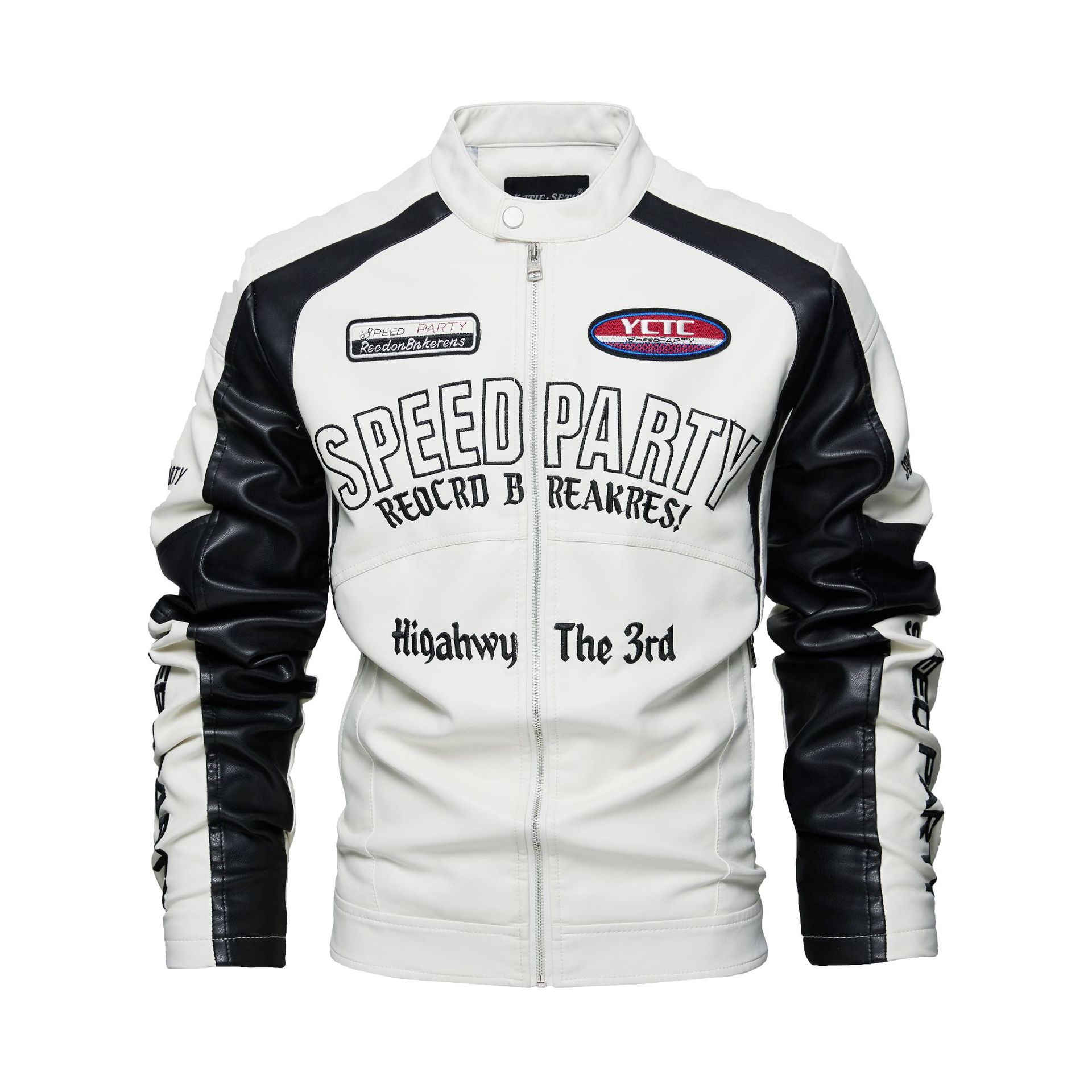 

Men s Color Blocked Leather Jacket Embroidered Motorcycle Suit Men s Fashionable Plus Size Men s Jacket XXL белый