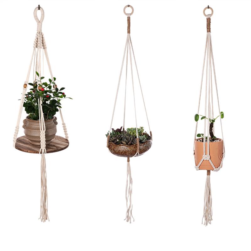 Cestas hechas a mano para colgar plantas, cuerda de elevación anudada, decoración colgante, macetas, soporte de macramé